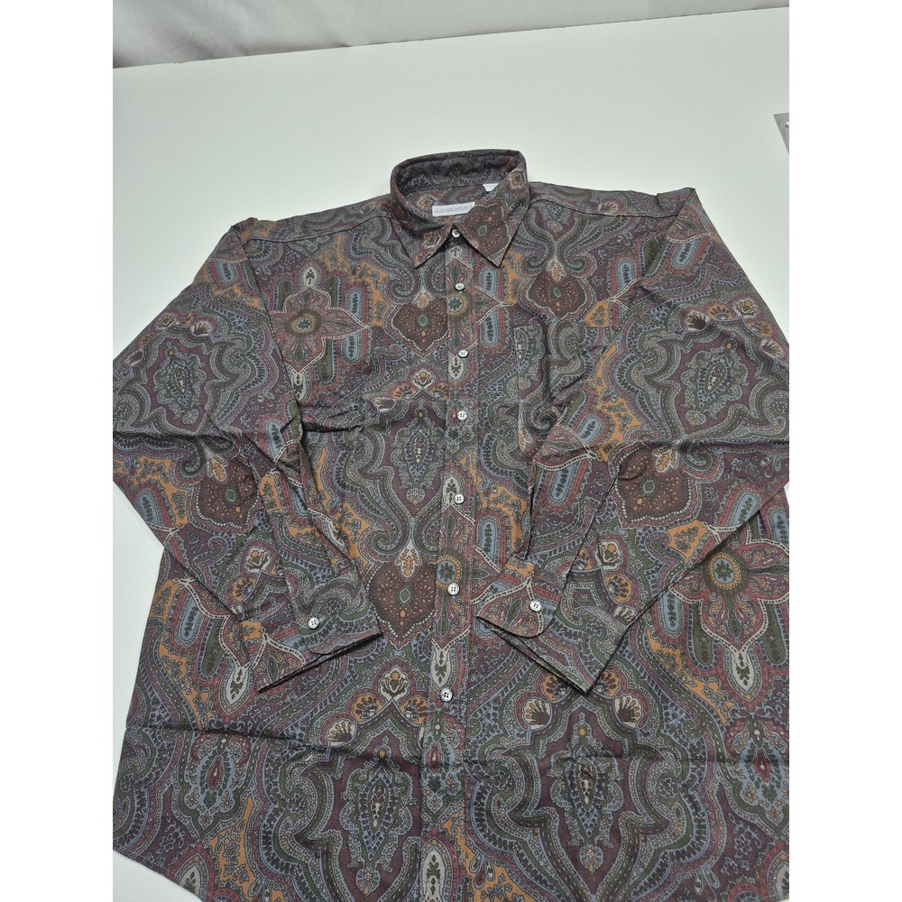 VTG J.J. Cochran Shirt Men's L Multicolor Paisley Cotton Button Up Long Sleeve